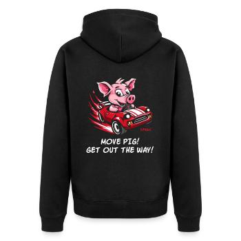 Beweg dich, Schwein, mach Platz, Fahrer Schwein - Unisex Premium Bio Zip Hoodie - Schwarz - Hinten - Nico (187cm)