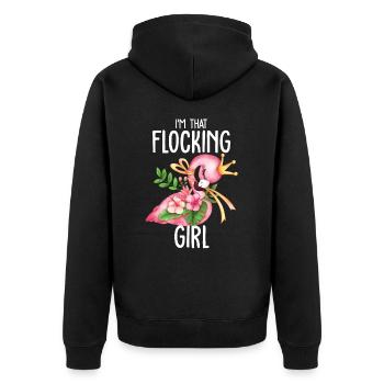 Flamingo, ich bin das schwärmende Mädchen, süßer Flamingo - Unisex Premium Bio Zip Hoodie - Schwarz - Hinten - Nico (187cm)