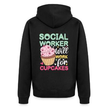 Social Worker Will Work For Cupcakes - Unisex Premium Bio Zip Hoodie - Schwarz - Hinten - Nico (187cm)