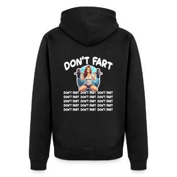 Funny Fitness Don't Fart Gewichtheben Gym Furz - Unisex Premium Bio Zip Hoodie - Schwarz - Hinten - Nico (187cm)