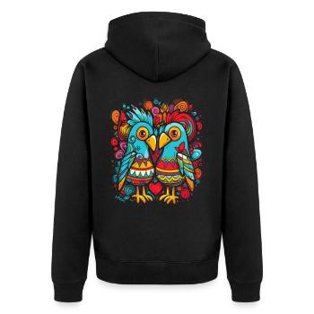 Two Lovers: Candy-Colored Birds with Heart - Unisex Premium Organic Zip Hoodie - black - Back - Nico (187cm)