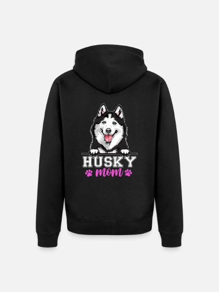 Husky Mom Dog Mama - Unisex Premium Organic Zip Hoodie - black