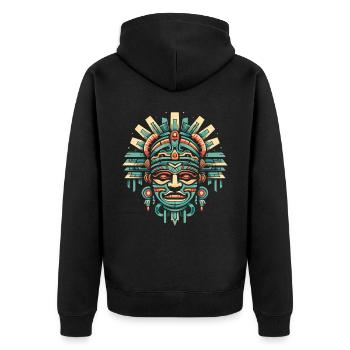 Aztekische Krieger Maske Maya Kultur Antike - Unisex Premium Bio Zip Hoodie - Schwarz - Hinten - Nico (187cm)