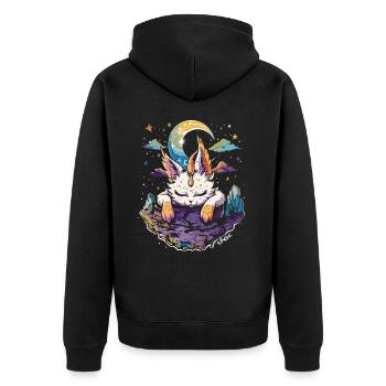 Universum Himmel Mond Traumfänger Schlafende Katze - Unisex Premium Bio Zip Hoodie - Schwarz - Hinten - Nico (187cm)