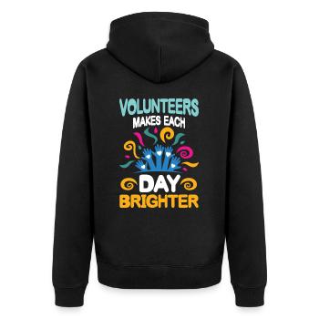 Volunteers Makes Each Day Brighter - Unisex Premium Bio Zip Hoodie - Schwarz - Hinten - Nico (187cm)