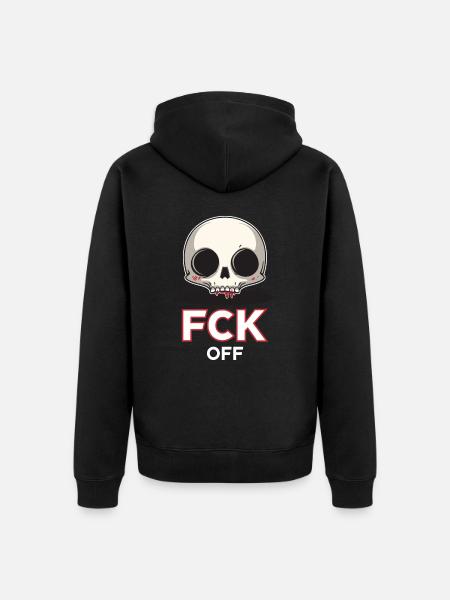 Fck Off, Chibi Cartoon Skull - Unisex Premium Organic Zip Hoodie - black