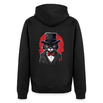 Chapeau et costume : un chat élégant avec une rose - Veste à capuche bio Premium Unisexe - noir - Dos - Nico (187cm)
