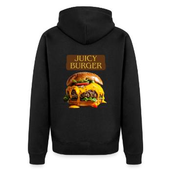 JUICY BURGER Cheese Hamburger saftig beef cheesy - Unisex Premium Bio Zip Hoodie - Schwarz - Hinten - Nico (187cm)