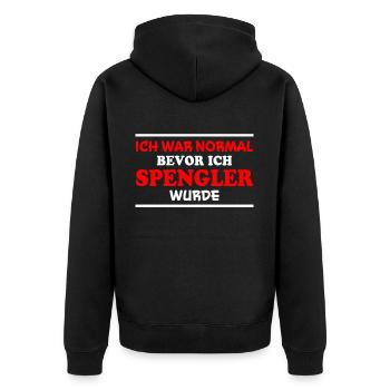 Spengler Spruch Beruf Lustiges Spengler Geschenk - Unisex Premium Bio Zip Hoodie - Schwarz - Hinten - Nico (187cm)