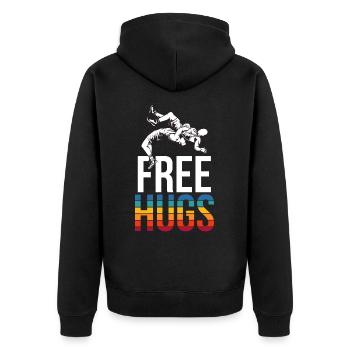 Retro Wrestling Free Hugs Wrestler Coach Vintage - Unisex Premium Organic Zip Hoodie - black - Back - Nico (187cm)
