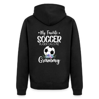 Mein Lieblingsfußballer nennt mich Grammy - Unisex Premium Bio Zip Hoodie - Schwarz - Hinten - Nico (187cm)