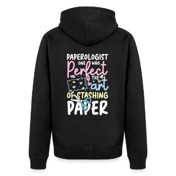 Paperologist Perfect The Art of Stashing Paper - Unisex Premium Bio Zip Hoodie - Schwarz - Hinten - Nico (187cm)