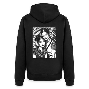 Stolze chinesische Tradition: Frauenporträt-Shirt - Unisex Premium Bio Zip Hoodie - Schwarz - Hinten - Nico (187cm)