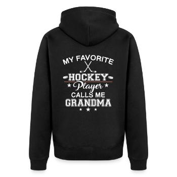 Lieblingsgeschenk des Eishockeyspielers für die Oma - Unisex Premium Bio Zip Hoodie - Schwarz - Hinten - Nico (187cm)