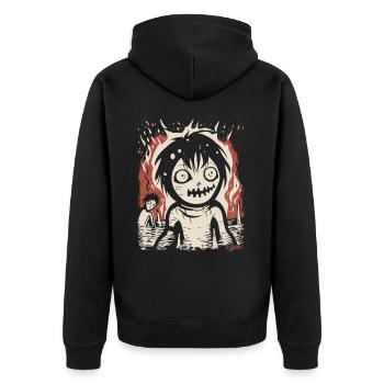 Willkommen im Horror Platz, demotivierend positiv - Unisex Premium Bio Zip Hoodie - Schwarz - Hinten - Nico (187cm)