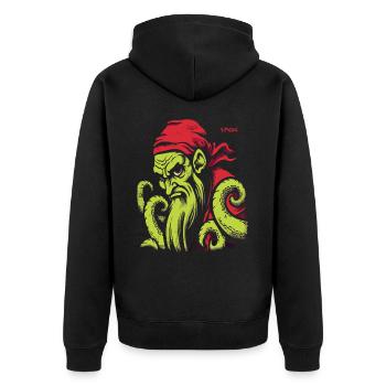 Retro Cartoon Kraken Pirat - Unisex Premium Bio Zip Hoodie - Schwarz - Hinten - Nico (187cm)