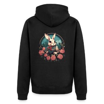 Lapin avec des roses - Veste à capuche bio Premium Unisexe - noir - Dos - Nico (187cm)