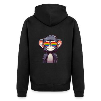 LGBTQ Pride Month Affe mit Sonnenbrille Regenbogen - Unisex Premium Bio Zip Hoodie - Schwarz - Hinten - Nico (187cm)
