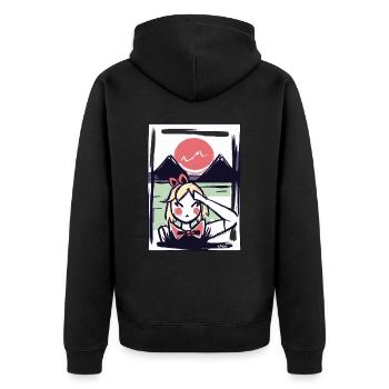 Japanisches Mädchen in Japan unter der roten Sonne - Unisex Premium Bio Zip Hoodie - Schwarz - Hinten - Nico (187cm)