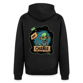 Green alien protests for change - Unisex Premium Organic Zip Hoodie - black - Back - Nico (187cm)