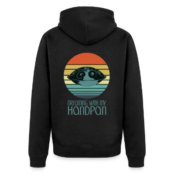Handpan Hang Drum Musik Yoga Relax Sunset Retro - Unisex Premium Bio Zip Hoodie - Schwarz - Hinten - Nico (187cm)