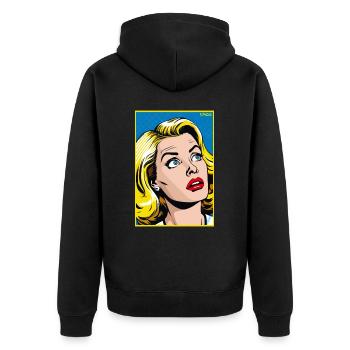 Cartoon Pop Art : Femme blonde en action - Veste à capuche bio Premium Unisexe - noir - Dos - Nico (187cm)