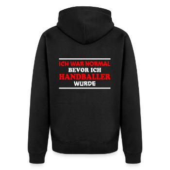 Handball Spruch Sport Lustiges Handballer Geschenk - Unisex Premium Bio Zip Hoodie - Schwarz - Hinten - Nico (187cm)