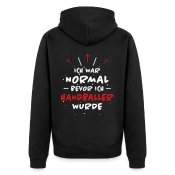Handball Spruch Sport Lustiges Handballer Geschenk - Unisex Premium Bio Zip Hoodie - Schwarz - Hinten - Nico (187cm)