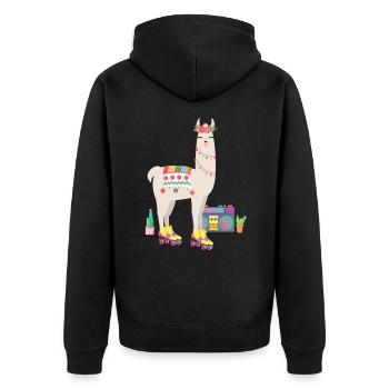 Lama Rollschuh Derby Retro 70er 80er Jahre Kaktus - Unisex Premium Bio Zip Hoodie - Schwarz - Hinten - Nico (187cm)