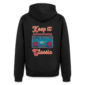 Keep It Classic Retro Boombox Music Blaster 80s - Unisex Premium Organic Zip Hoodie - black - Back - Nico (187cm)