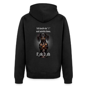 Ich kaufe ein i und möchte lösen - F... dich - Unisex Premium Bio Zip Hoodie - Schwarz - Hinten - Nico (187cm)