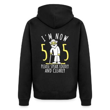 55e anniversaire 55e 55e J’ai maintenant 55 ans - Veste à capuche bio Premium Unisexe - noir - Dos - Nico (187cm)