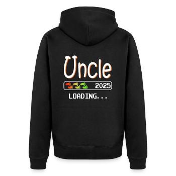 Werdender Onkel 2025 loading ich werde Onkel - Unisex Premium Bio Zip Hoodie - Schwarz - Hinten - Nico (187cm)