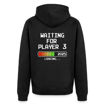 Werdender Papa 2025 Bald Mama Waiting For Player 3 - Unisex Premium Bio Zip Hoodie - Schwarz - Hinten - Nico (187cm)