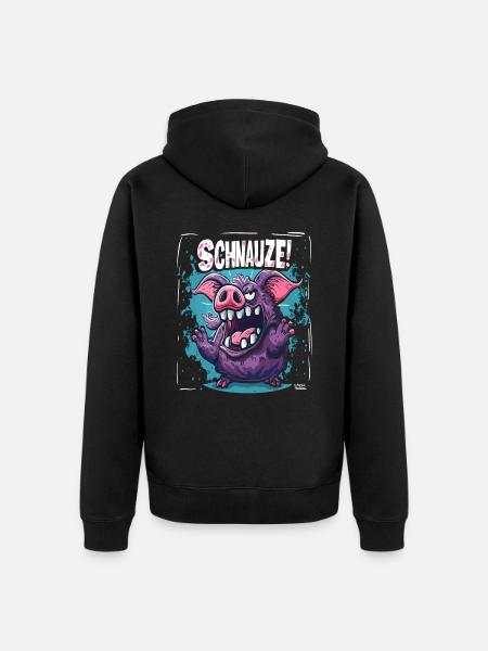 Shut Rough Cartoon Pig - Unisex Premium Organic Zip Hoodie - black
