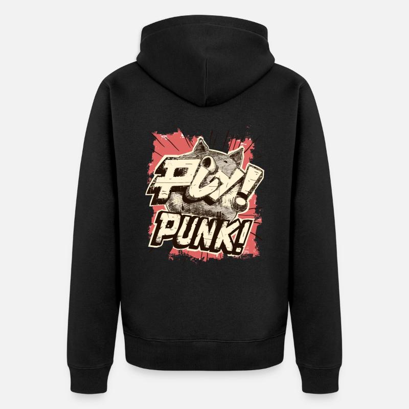 Cochon punk de dessin animé - Veste à capuche bio Premium Unisexe - noir