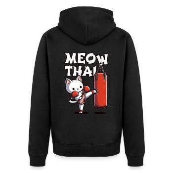 Muay Thai Boxing, Thai Boxing Kickboxen Meow Thai - Unisex Premium Bio Zip Hoodie - Schwarz - Hinten - Nico (187cm)