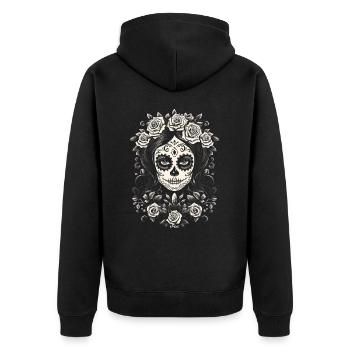 Beautiful Face of a Woman, Sugar Skull - Unisex Premium Organic Zip Hoodie - black - Back - Nico (187cm)