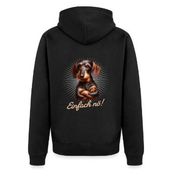 Einfach nö! Nein! - Dackel Teckel - Unisex Premium Bio Zip Hoodie - Schwarz - Hinten - Nico (187cm)