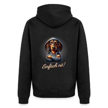 Einfach nö! Nein! - Dackel Teckel - Unisex Premium Bio Zip Hoodie - Schwarz - Hinten - Nico (187cm)