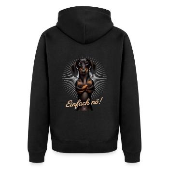 Einfach nö! Nein! - Dackel Teckel - Unisex Premium Bio Zip Hoodie - Schwarz - Hinten - Nico (187cm)