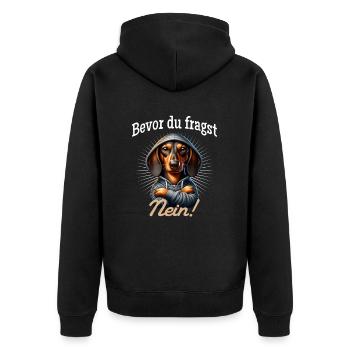 Bevor du fragst Nein! - Dackel Teckel - Unisex Premium Bio Zip Hoodie - Schwarz - Hinten - Nico (187cm)