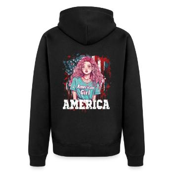 Patriotisches Amerikanisches Mädchen USA für - Unisex Premium Bio Zip Hoodie - Schwarz - Hinten - Nico (187cm)