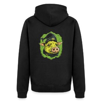 Robin Schwein und die Bruderschaft - Unisex Premium Bio Zip Hoodie - Schwarz - Hinten - Nico (187cm)