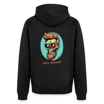 Entspannt euch, Jungs, Funky frischer Totenkopf - Unisex Premium Bio Zip Hoodie - Schwarz - Hinten - Nico (187cm)