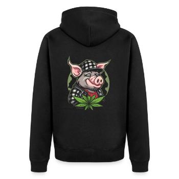 Checkered Cannabis Weed Pig - Unisex Premium Organic Zip Hoodie - black - Back - Nico (187cm)