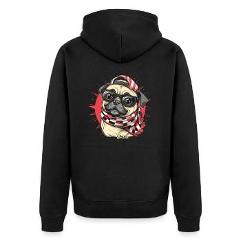 Kariertes Bandana-Käppchen, Mops Hund - Unisex Premium Bio Zip Hoodie - Schwarz - Hinten - Nico (187cm)