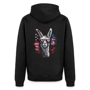 Coole Amerika Llama Sonnenbrille Patriotisch - Unisex Premium Bio Zip Hoodie - Schwarz - Hinten - Nico (187cm)