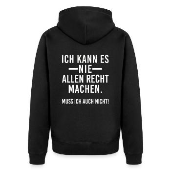 Ich kann es nie allen recht machen Muss ich nicht - Unisex Premium Bio Zip Hoodie - Schwarz - Hinten - Nico (187cm)