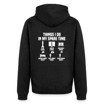 Dinge die ich in meiner Freizeit mache Schach - Unisex Premium Bio Zip Hoodie - Schwarz - Hinten - Nico (187cm)